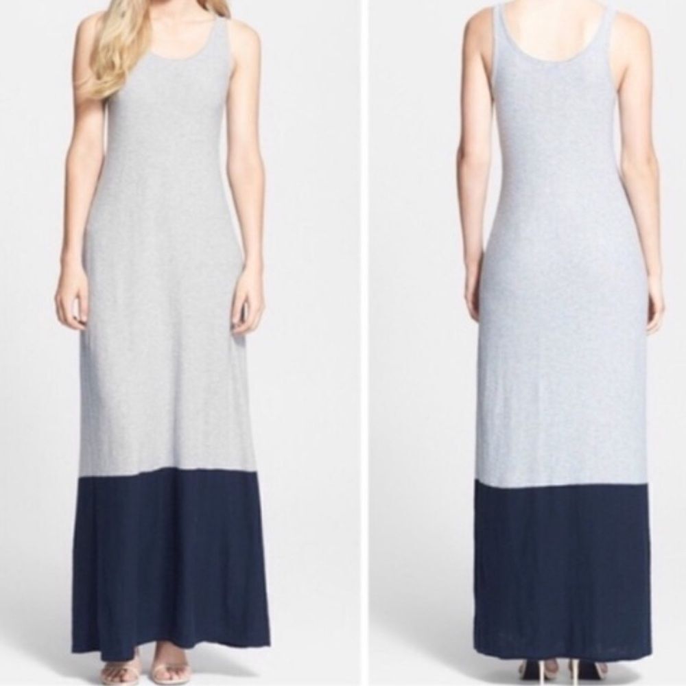 Vince Colorblock Gray Navy Scoop Neck Maxi Dress in Size Medium